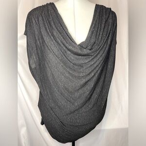 Lane Bryant elegant charcoal drapeneck top with silver infused threads